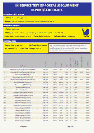 An example asset register and certificate